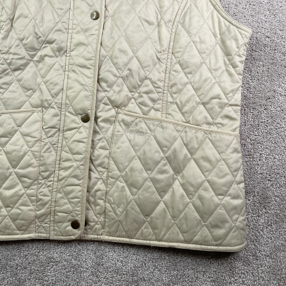 Barbour Vest Womens 16 Tan Quilted Full Zip Snap Front Wray Gilet Equestrian - Picture 3 of 14